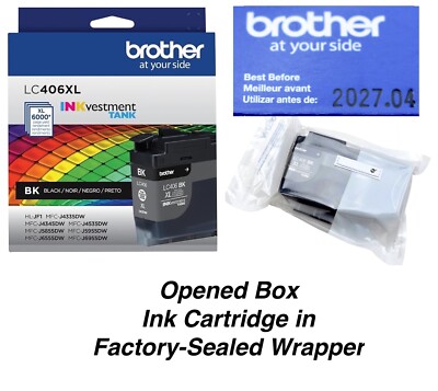 04/2027 Genuine Brother LC406XL Black High-Yield Ink Cartridge LC406XLBKS NIOB