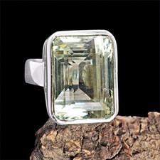 Natural Emerald Cut Green Amethyst Ring Gemstone Statement Jewelry Unisex Gift