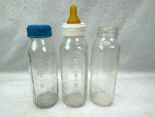 Lot of 3 Vintage Evenflo Clear Glass Baby Bottles 8 oz with 2 Lids  1 Nipple