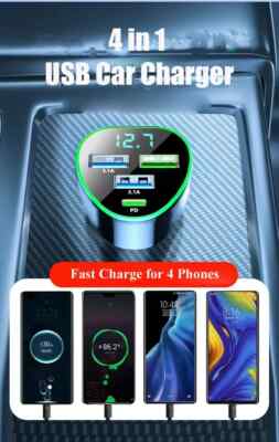 Car Phone Super-Fast Charger USB C with LED Voltage Monitor