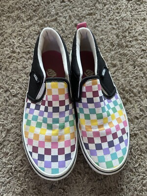 VANS Slip On Multi-colored Checkered Skateboard Shoes Multicolor Missy Sz 