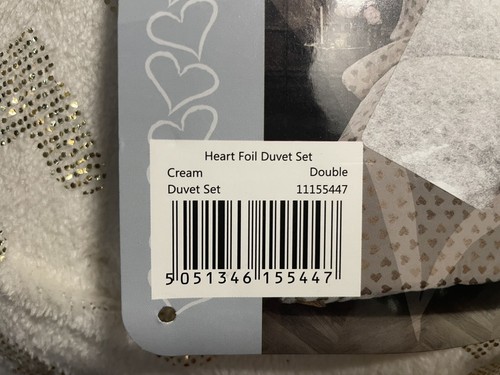 Heart Foil Teddy Double Duvet Cover Set In Cream, Duvet Cover with 2 Pillow Case - Picture 5 of 8