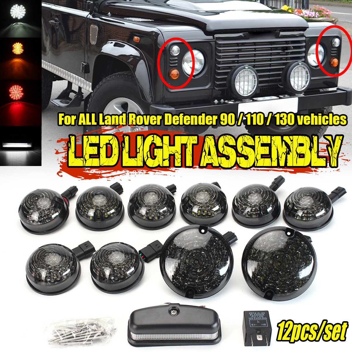 12-Piece Smoked LED Light Upgrade Kit For Land Rover Defender 90/110/130