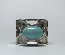 GORGEOUS STERLING SILVER BLUE TURQUOISE RING UNISEX OPEN TEXTURED BAND SZ 7.75