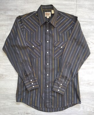 Ely Cattleman Mens Western Pearl Snap Shirt S (14 1/2 X 33) Long Sleeve Blk CB24