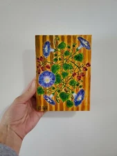 Hand painted Canvas self made one of kind flowers purple green 7"x5" acrylic 