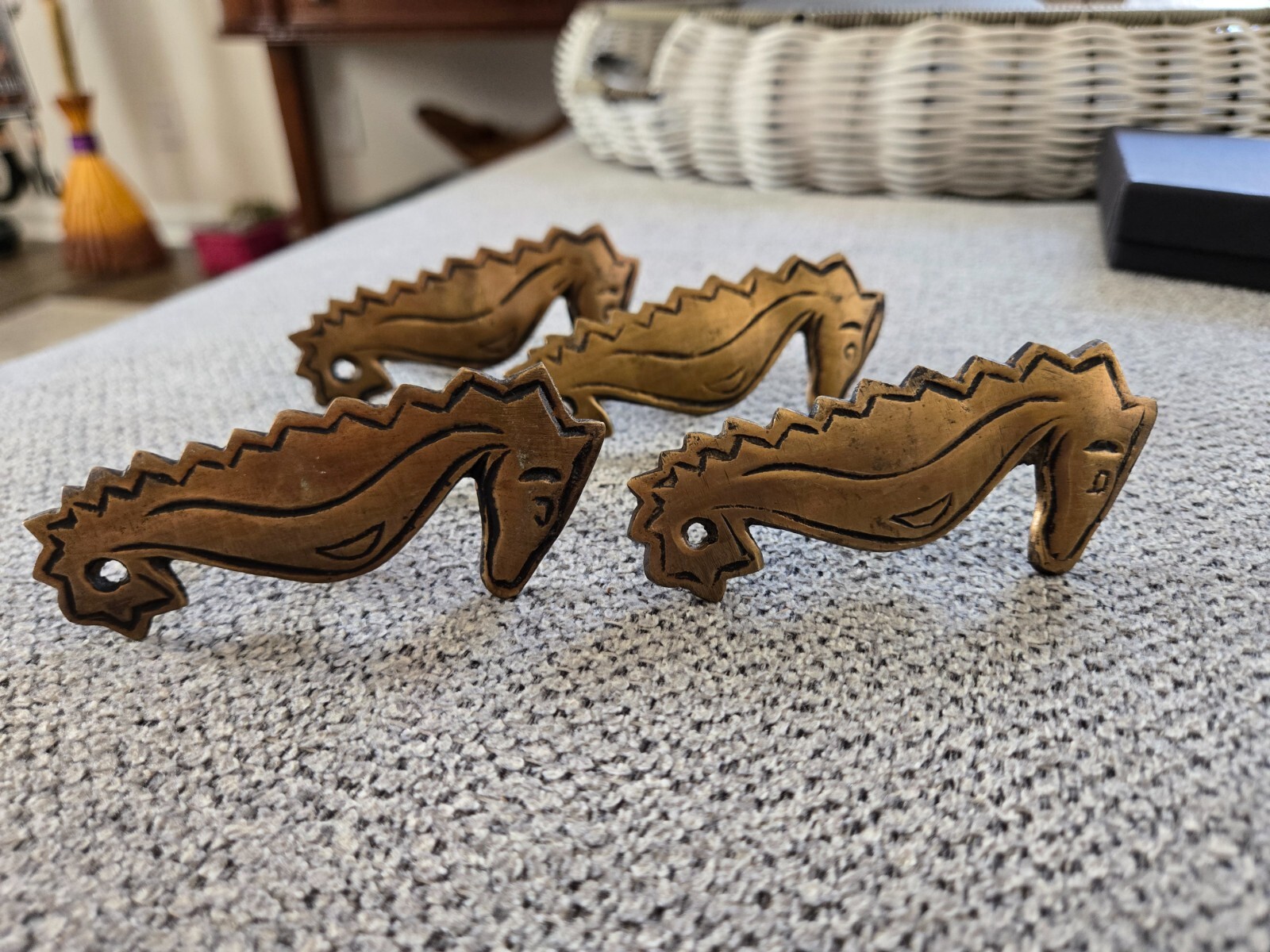 Vintage Brass Seahorse Napkin Rings Beach Theme Set of 4 Sea Decor