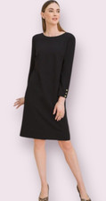 NWT Chico’s Black Long Sleeve Midi Dress Size 10 Minimalist Workwear Gold Button
