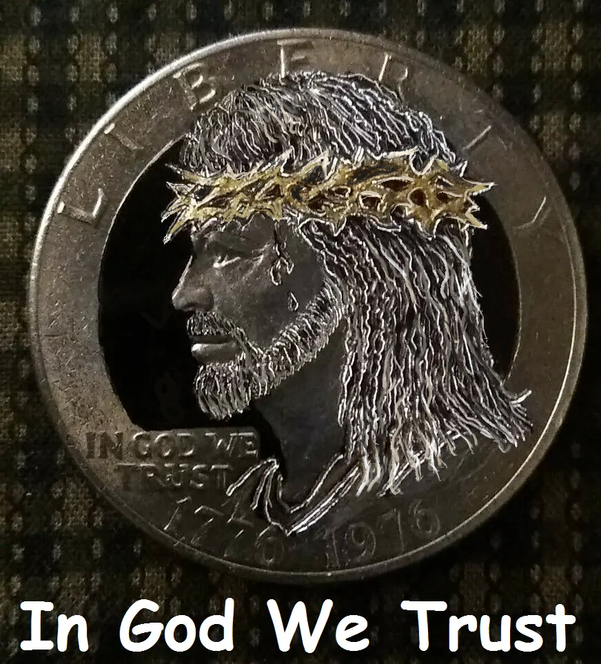 eISENHOWER DOLLAR COIN hand carved original by J&M Tarantula As In