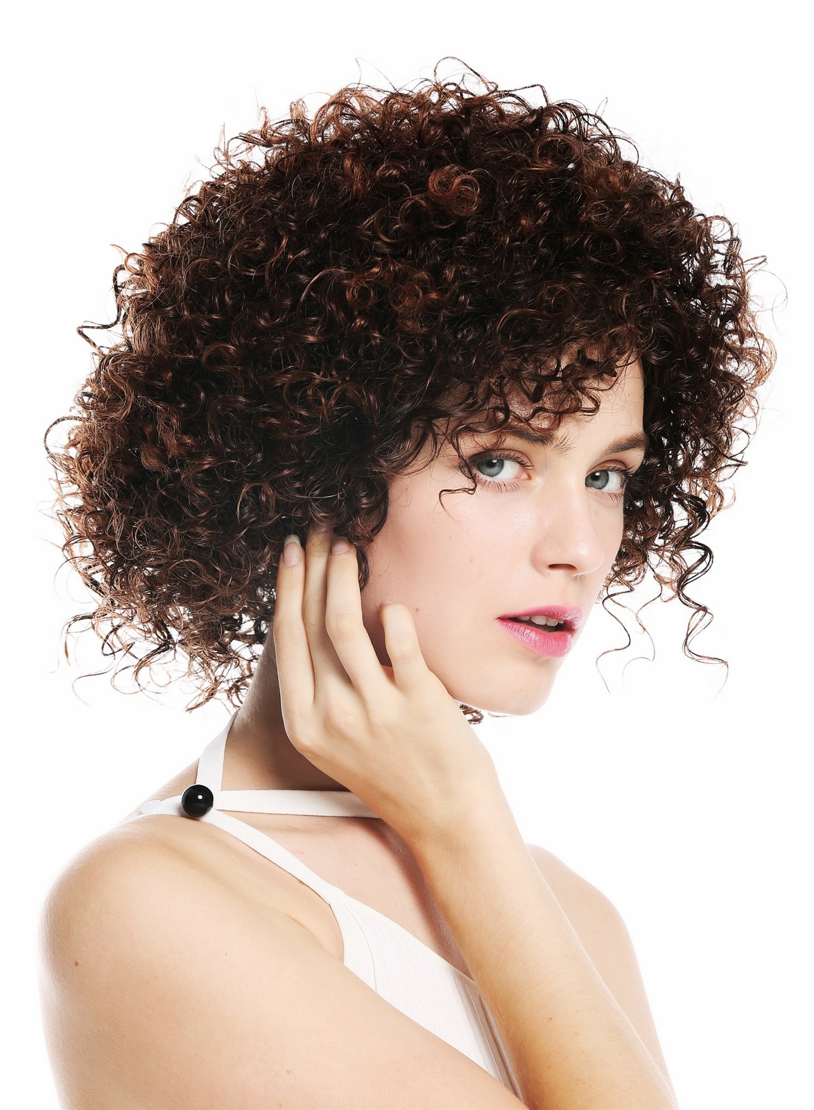 Wig Women's Short Voluminous Curly Locks Chestnut Brown Mix