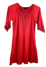 NAIF Women's Shift Mini Dress  3/4 Sleeve Crochet Trim Sz: M Watermelon Pink