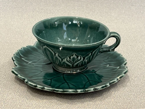 Vintage Woodfield Steubenville Grape Leaf Green Flat Cup & Saucer Set