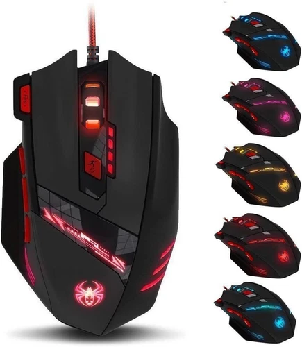 Zelotes 9200DPI Ergonomic USB Wired Optical Gaming Mouse with 8 Buttons and 7 Colors