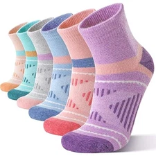  6 Pairs Merino Wool Ankle Hiking Running Socks Medium Quarter-assorted