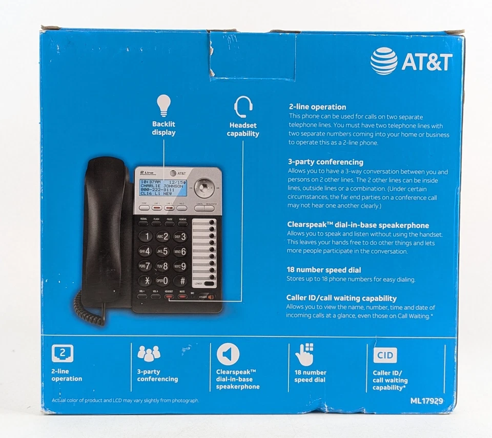 AT&T ML17929 2 Line Office Phone Caller ID/Call Waiting Speakerphone Conference - Image 3 of 4