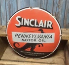 Vintage Sinclair Pennsylvania Motor Oil Porcelain Metal Gas Pump Plate Sign Dino