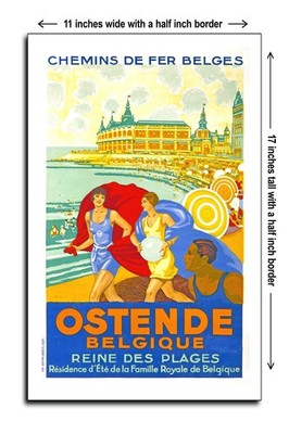 1929 Belgian Railways Ostend, Belgium Queen of the Beaches - 11x17 Poster