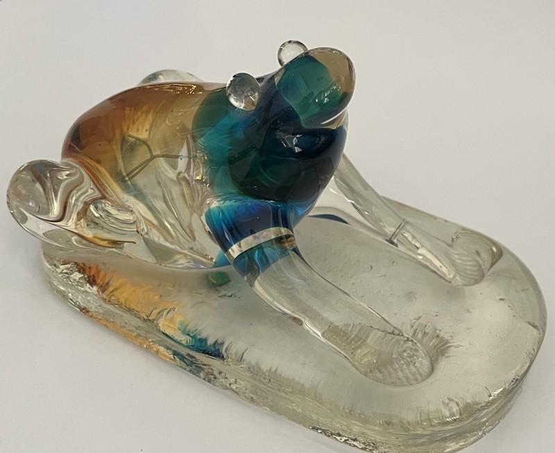 Hand Fused Vinci by Dynasty Paperweight Glass Art Colorful Frog
