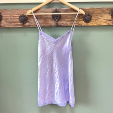 Vintage Victoria's Secret Lavender Satin Lace Trim Slip Dress Chemise 2003 M Y2k