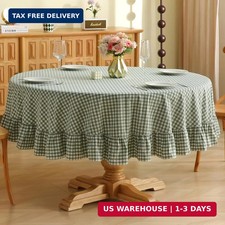 CNPYZH Sage Green White Gingham Tablecloth Round Dia.70 100 Washed Cotton, Ex