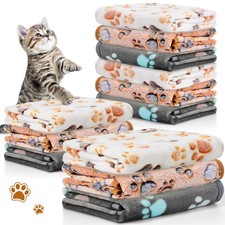 12 Pcs Pet Blankets Soft Fluffy Fleece Dog Cat Warm Paw Print Pattern Blanket...