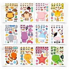48 Pcs Make-a-Face Sticker Sheets for Kids 12 Animal Designs for Cute Animals