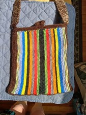 Hand Knitted Women  s boho Cross Body Multi Striped Lined Bag ,button Fastening