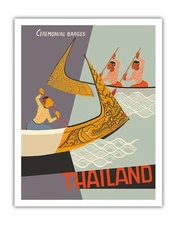 Thailand - Royal Ceremonial Barges - Vintage Travel Poster 1960s