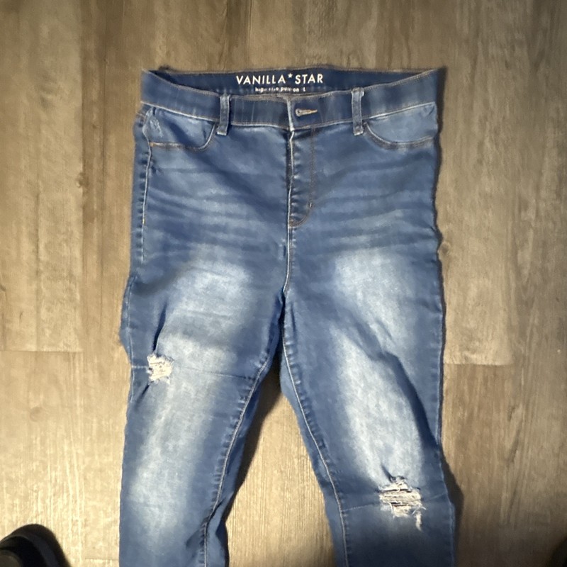 Vanilla Star High Rise Pull-On Skinny Jeans Size 7 Blue Distressed Stretch