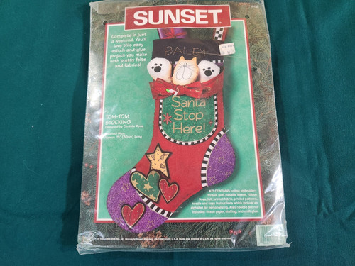 Sunset Felt Fabric Applique Kitten/Cat Stocking Kit 18116 Vintage 90s Christmas