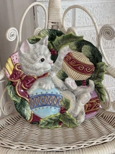 Vintage Fitz and Floyd Christmas Kitty 9" Canape Plate
