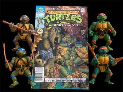 1988 TMNT 4x Original Action Figures + TMNT 2 Secret Of The Ooze Comic - VG+