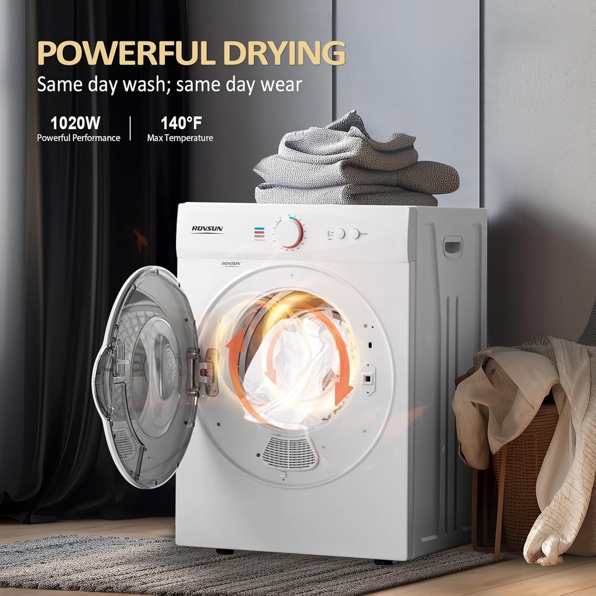 1.8 Cu.Ft Portable Clothes Dryer Front Load Dryer Machine, Compact
