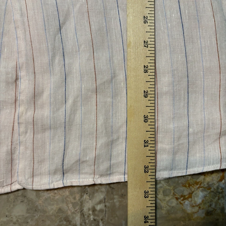 Brioni Shirt Mens XL Pink 100% Linen Long Sleeve Button Pinstripes Italy - Image 4 of 4