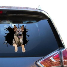 Sable German Shepherd Car Window Decal GSD Dog Peeking Cracked Glass Sticker