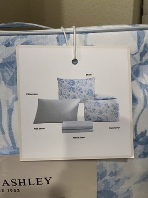 NIB 5 PIECES LAURA ASHLEY BLUE SHABBY CHIC TWIN XL SIZE COMFORTER