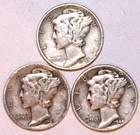 (3) Mercury Dimes - 1944 1945 1945S (Micro) - VF/XF - #2246ED - FREE SHIPPING
