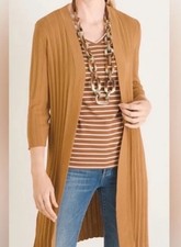 NWT Chicos Long Line Maxi Pleated Open Front Cardigan | chicos 2 / Large Toffee