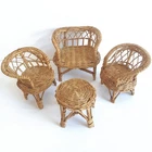 Vtg (Barbie Size) 1960s Wicker Rattan Doll Furniture 4 Pcs Loveseat Chairs Table