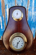 Barigo Orologio Con Barometro In Ottone Su Base Mogano Arredo Nautico Vintage 