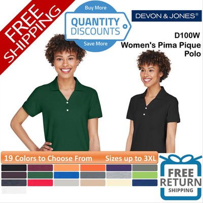   Devon & Jones Women Pima Pique Polo Shirt Short Sleeve Up To 3XL D100W