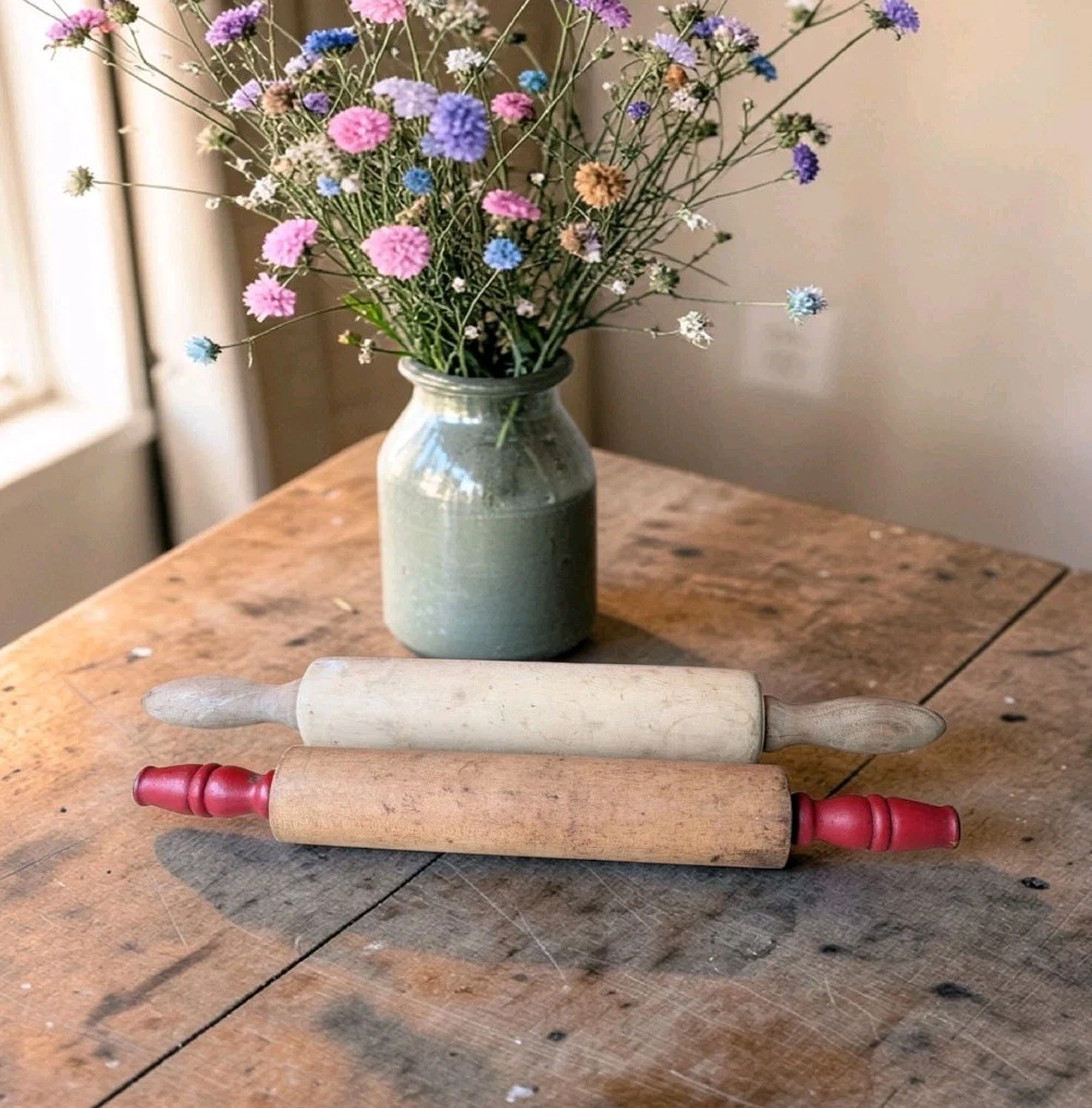 Vintage Wooden Rolling Pins & Mallet Farmhouse Kitchen Tools