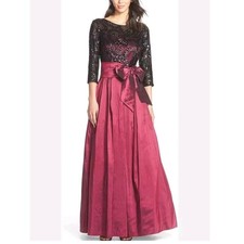 Eliza J EJ5M7625 Gown Women 8 Plum Black Sequin Lace Taffeta Formal Maxi Dress