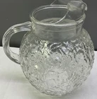Vintage Anchor Hocking Clear Lido Milano Crinkle Glass Ball Pitcher Excellent!!!