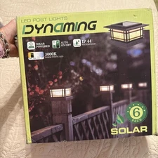 Dynaming Black Solar Powered Waterproof 3000K Warm White LED Post Light 6 Pack