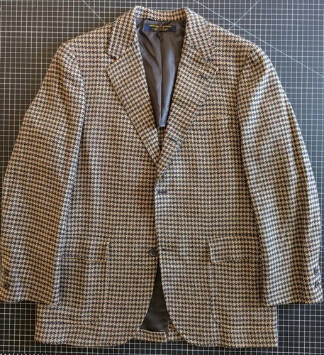 Vtg Brooks Brothers Makers Gun Check Tweed 3/2 Roll Patch Pocket Sport Coat 39R