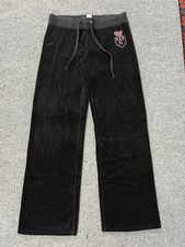Vintage Y2K Juicy Couture Velour Track Pants Crown Baggy Wide Leg Emo Goth Sz M
