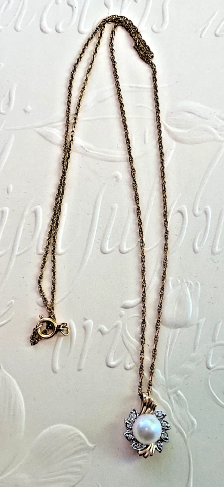 "Colgante de diamantes y ópalo de oro de 14K en cadena de 12K collar de 2,32 g y 18""" Foto 2 de 4