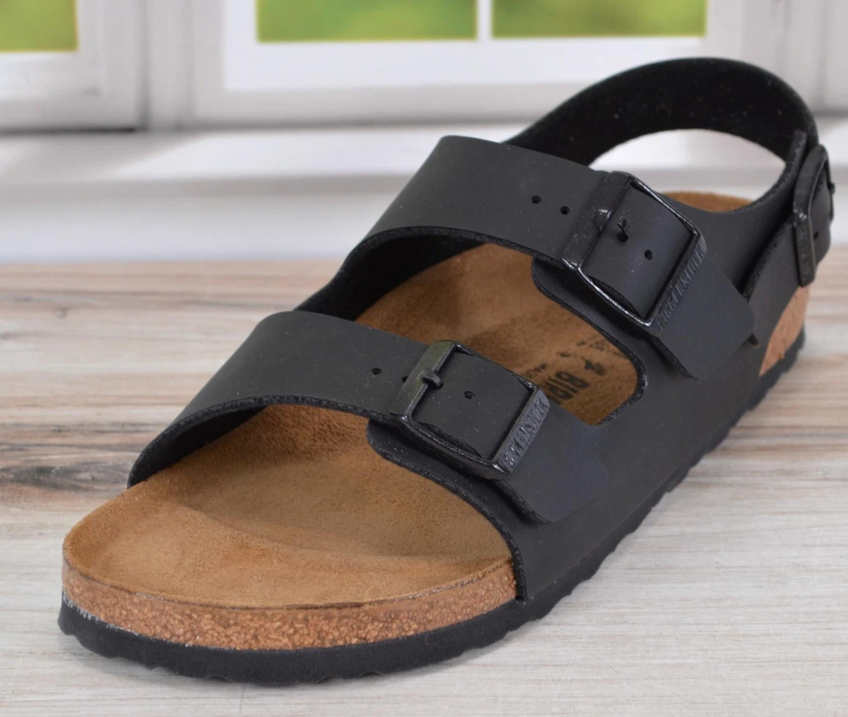 NEW Birkenstock MILANO BS Birko Flor Backstrap Sandals Size 10 Narrow Fit BLACK