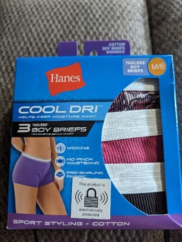 Hanes Womens M/6 Cool Dri Boy Briefs 3pc Underwear Cotton Sport Tagless New